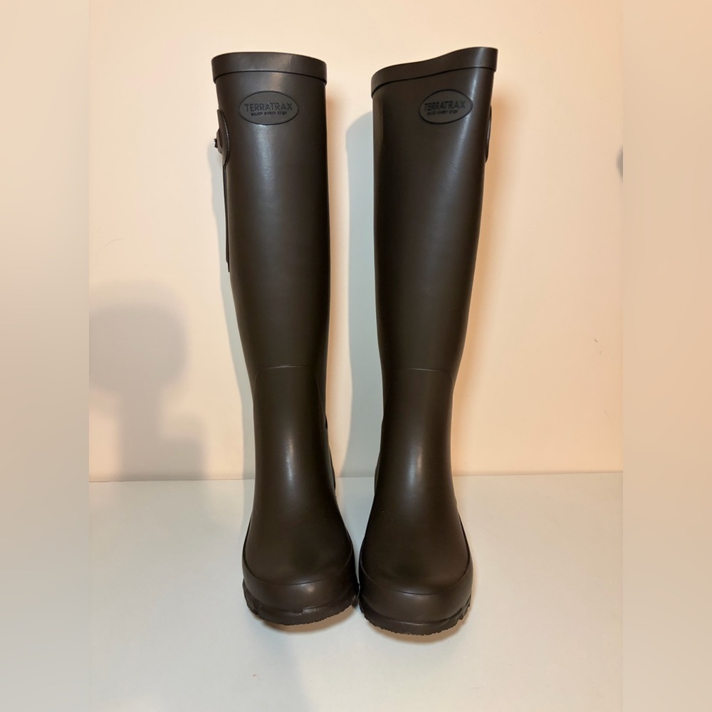 New TerraTrax Chocolate Waterproof Knee High Rain Boots Wide Calf Size 5